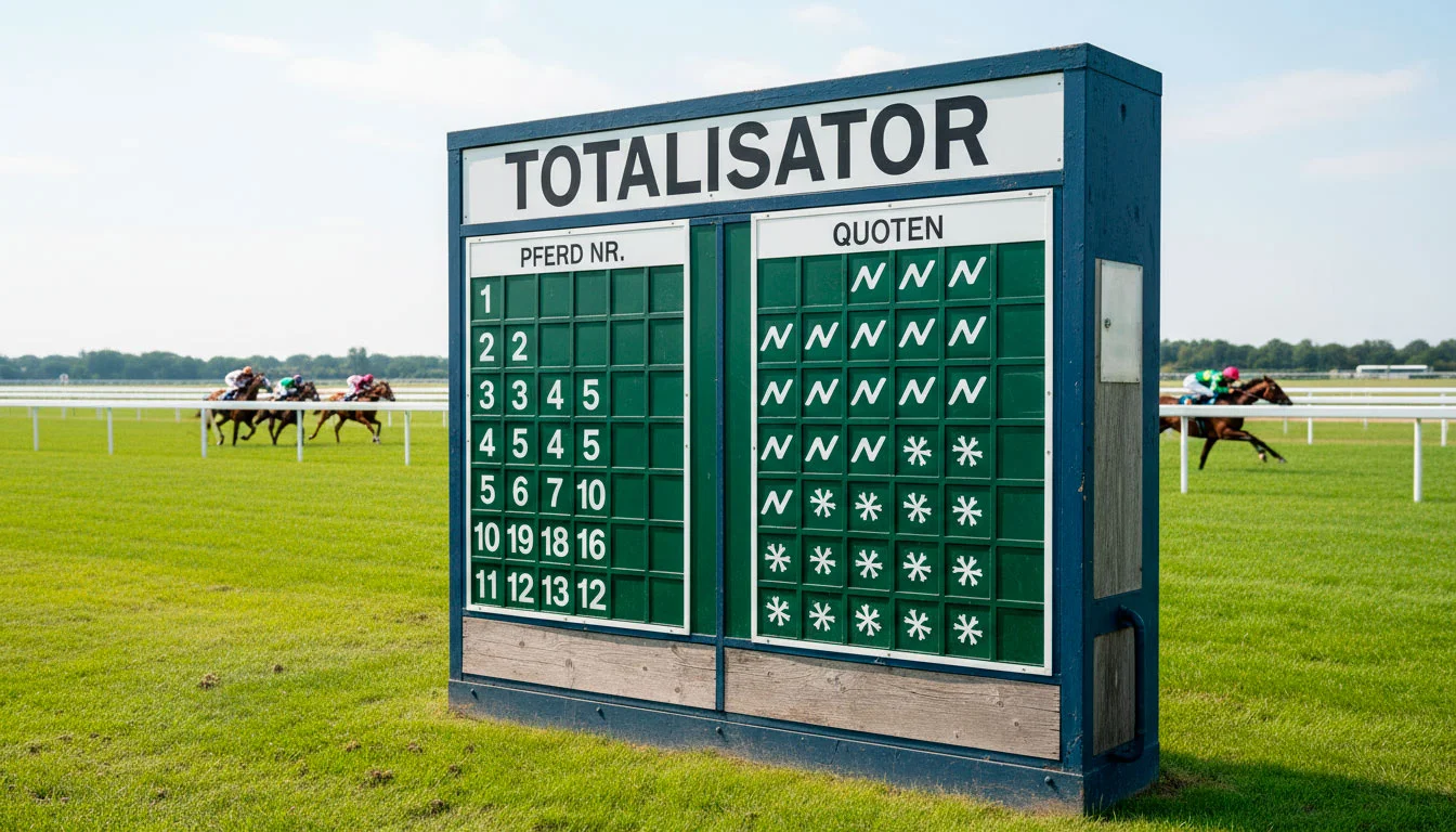 Anzeigetafel auf Pferderennbahn mit Quoten und Startnummern der Pferde