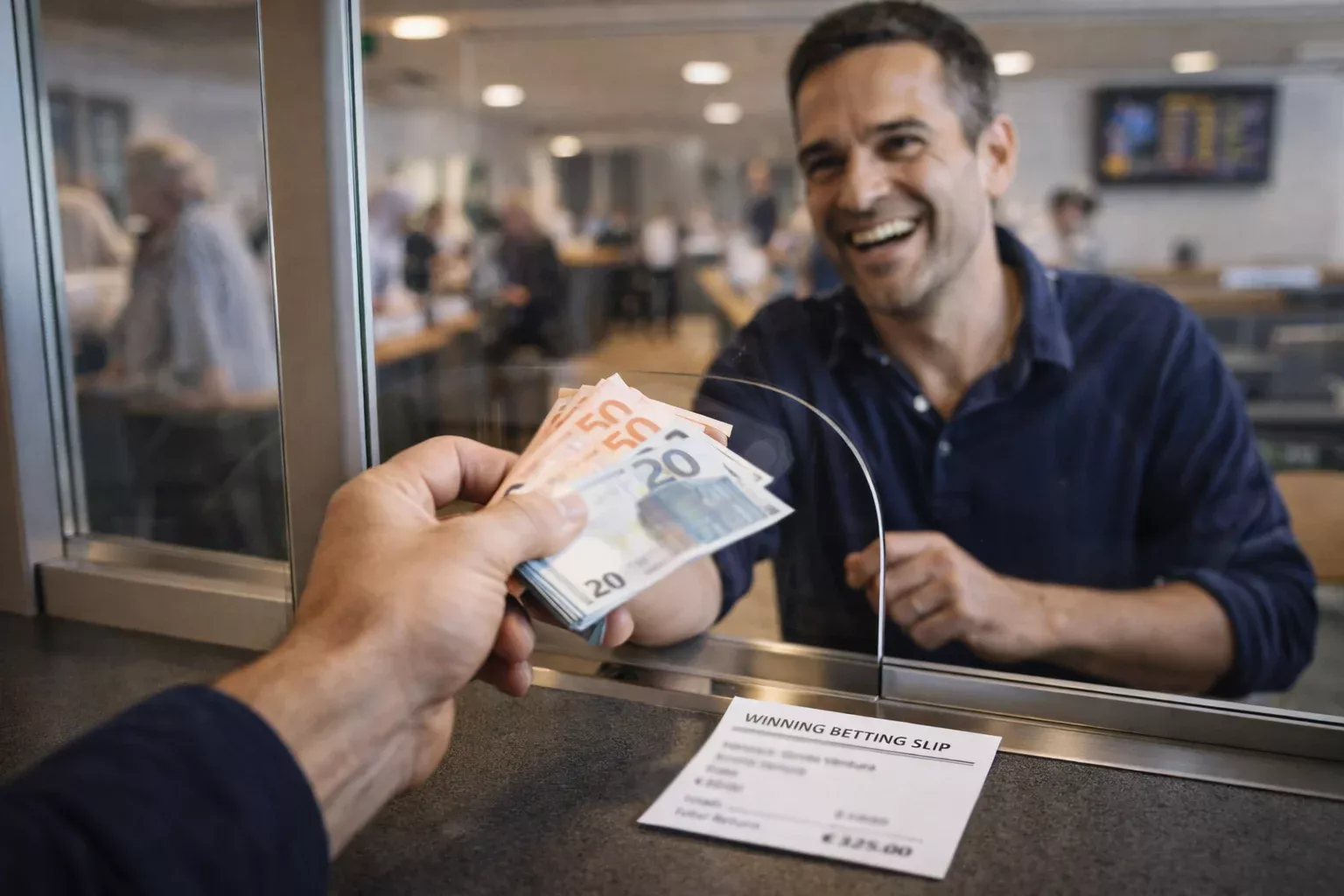 Gewinner löst Wettschein an der Kasse ein