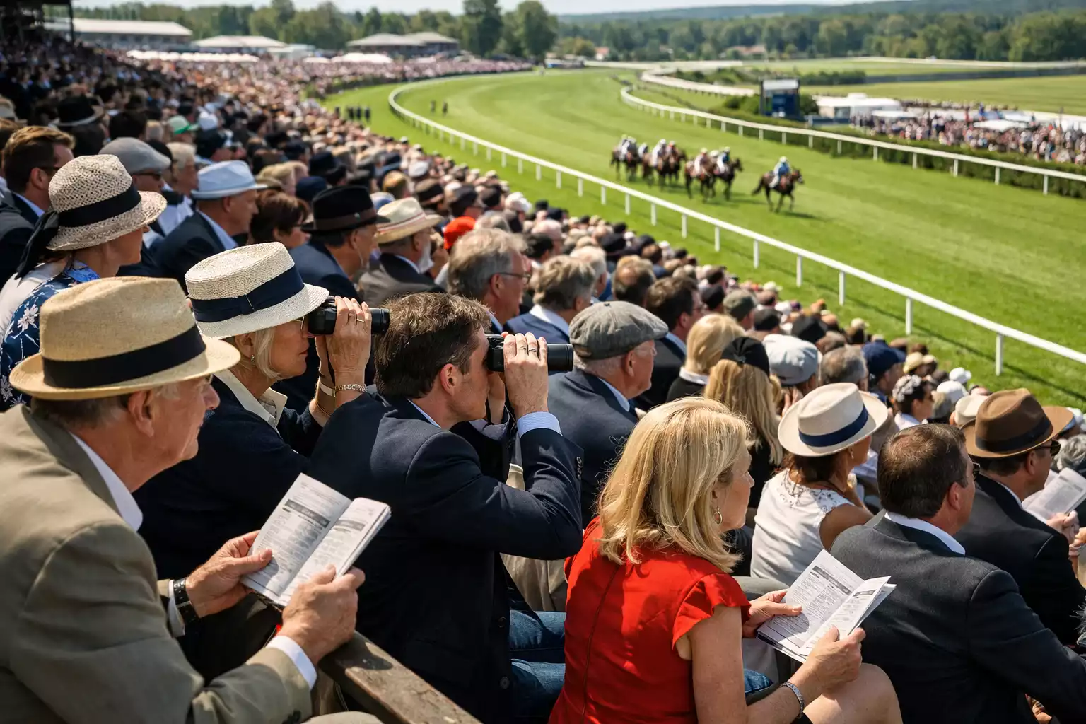 Besucher auf der Tribüne einer Rennbahn