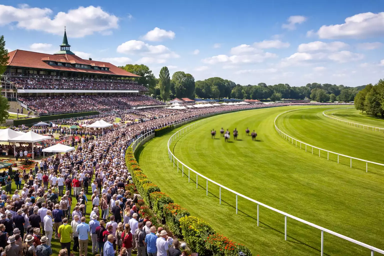 Panorama einer deutschen Galopprennbahn mit Publikum