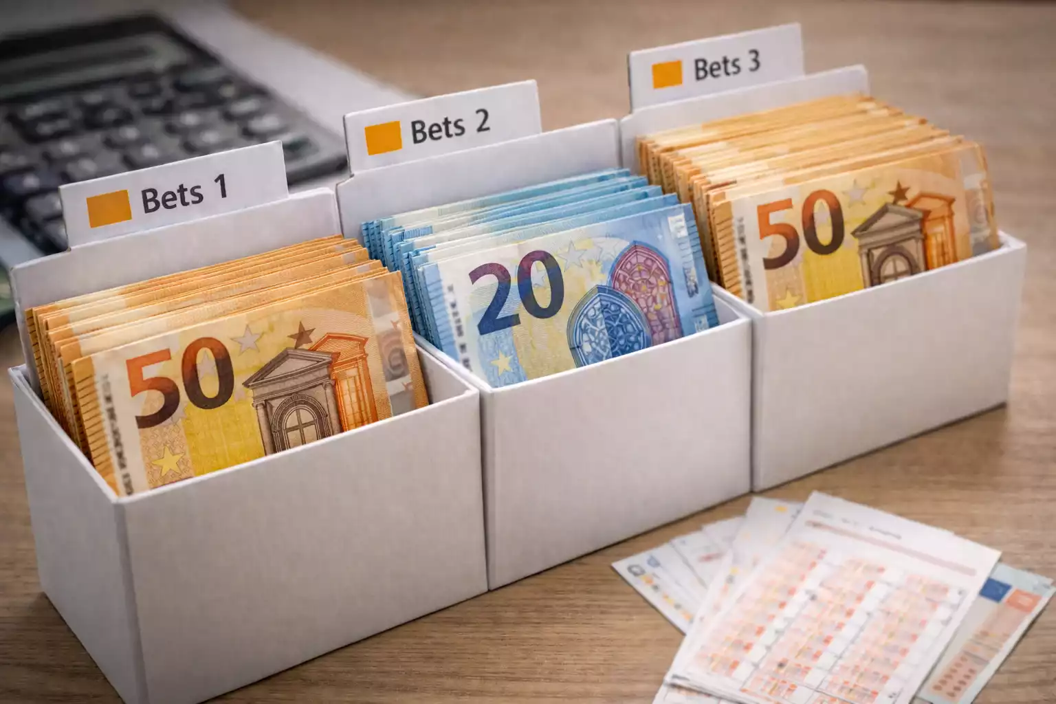 Geordnete Euroscheine symbolisieren Wettkasse