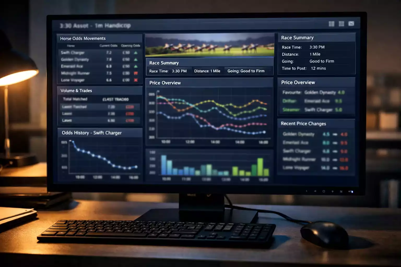 Bildschirm mit Quotenbewegungen und Statistiken