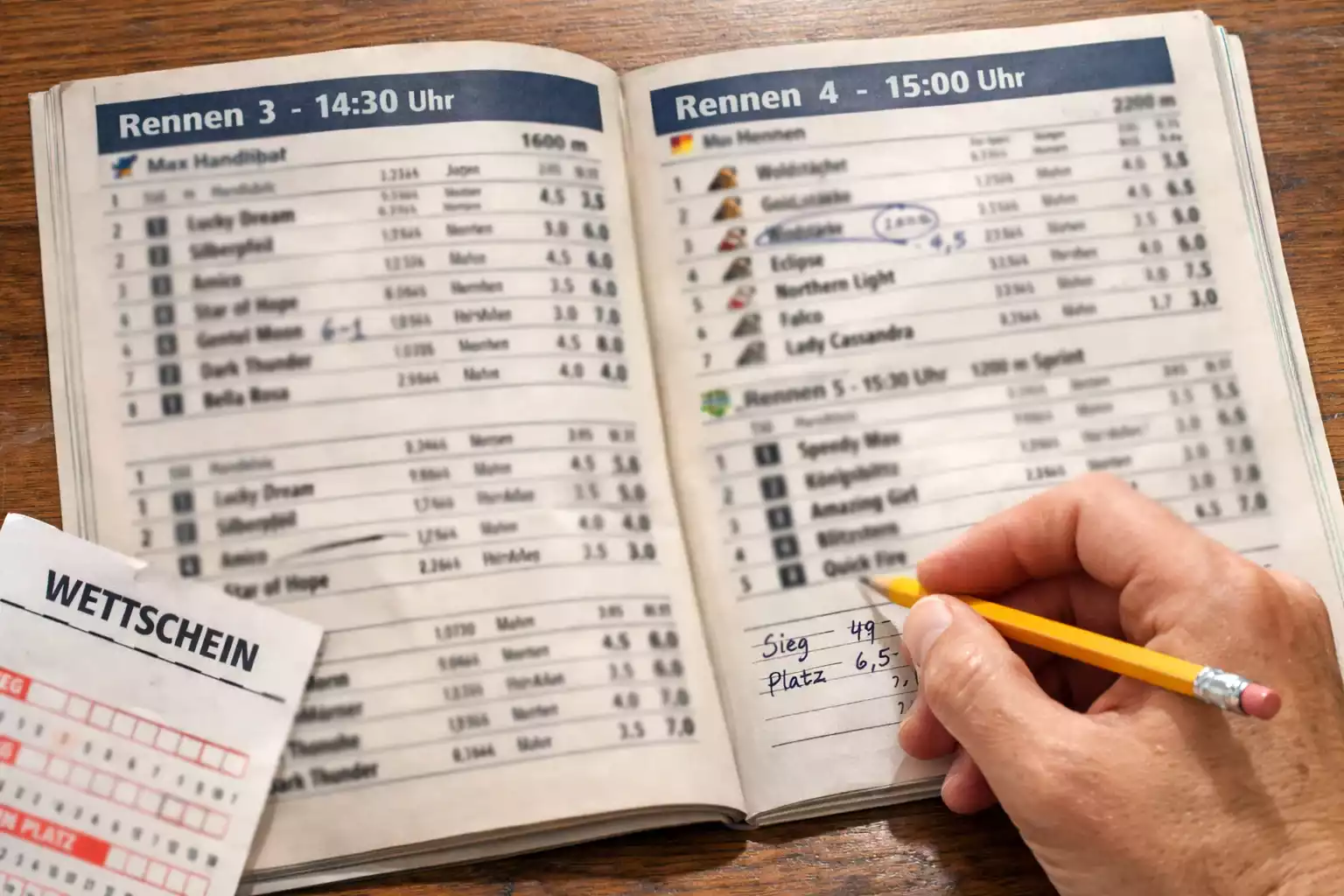 Rennprogramm mit mehreren Rennen des Tages
